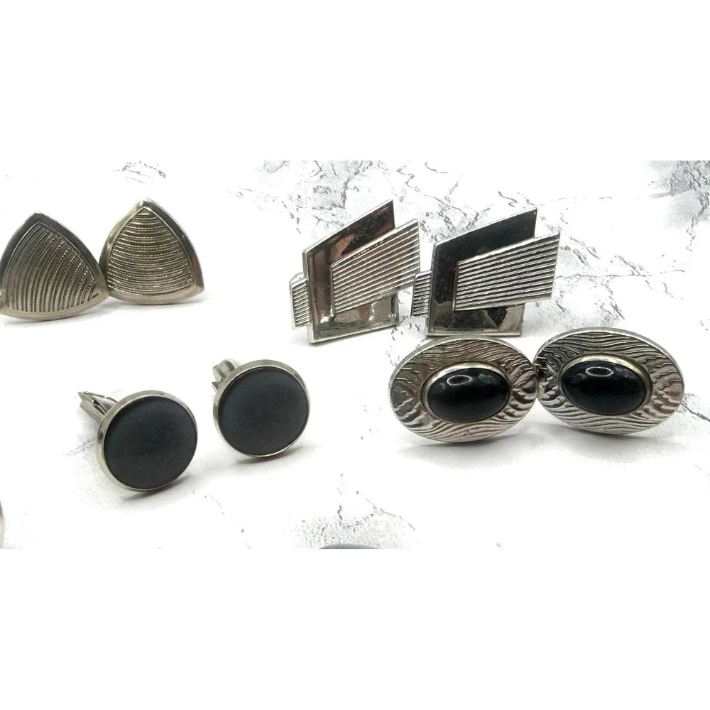 Vintage Silver Tone Mens Cufflink‎ Lot 7 Pairs Bulk Vintage Jewelry Lot Wearable